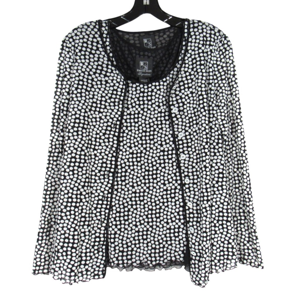 VTG RUSSELL SCOTT SIGNATURE 2-Pc Layered MESH Polka-Dot BUTTON CARDIGAN/TANK M